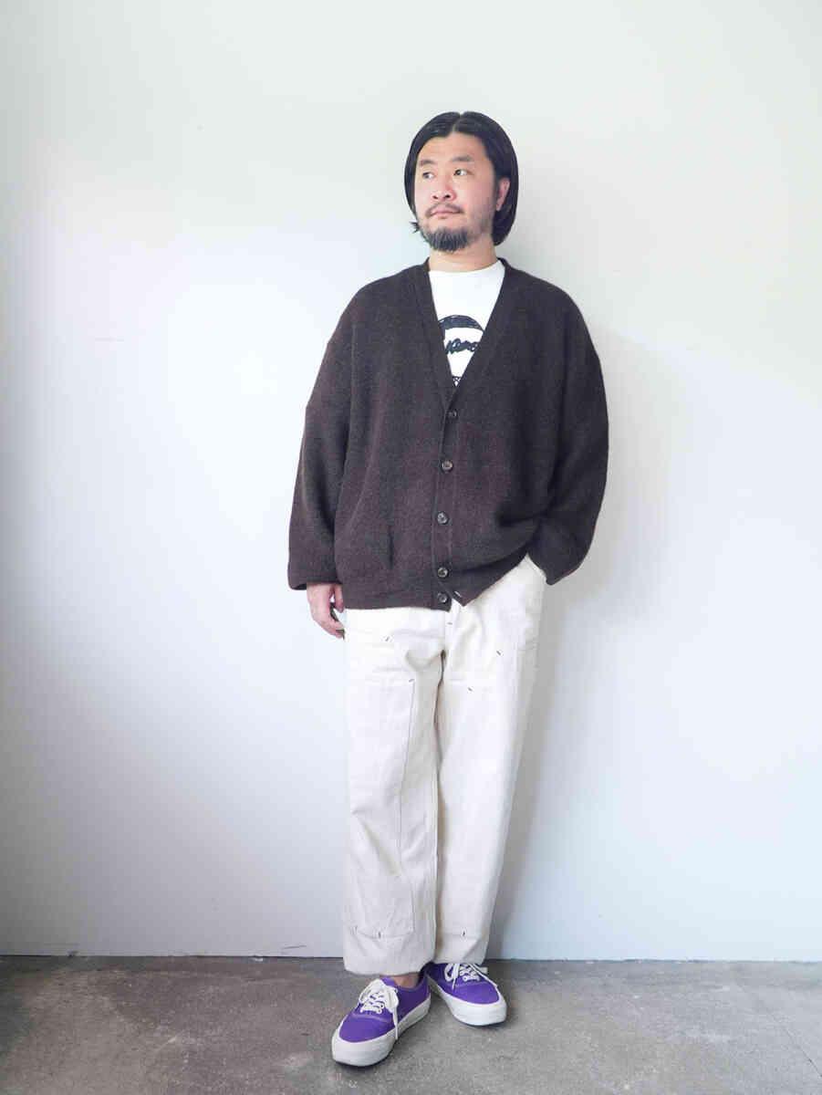 painter pants (double knee) natural back in stock [sowbow] styling with alpaca cardigan