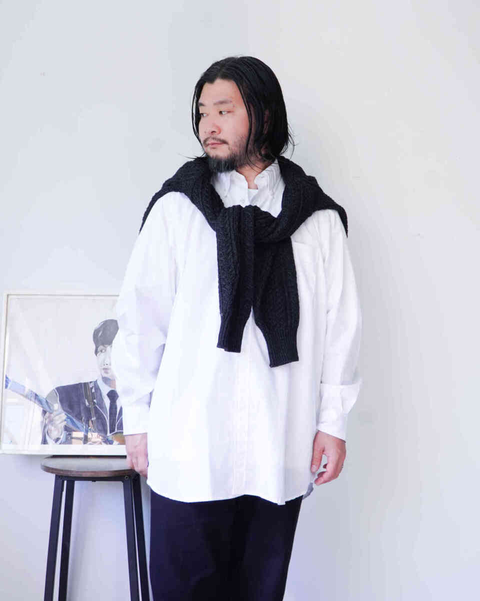 poplin "polo collar shirt" [INDIVIDUALIZED SHIRTS] styling with cable sweater