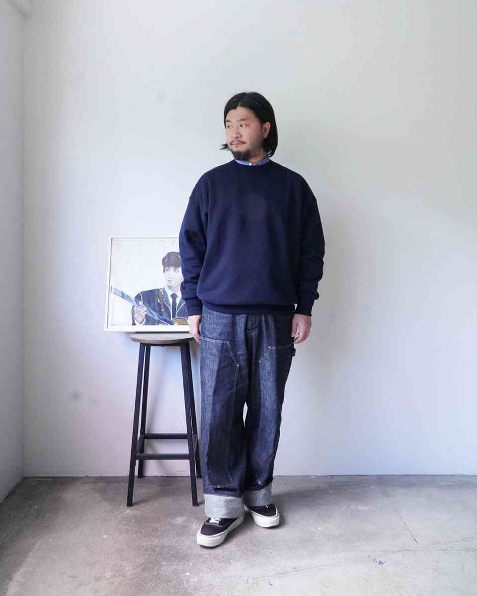 TURI-AMI 60s shape sweat shirt [alvana] b-navy styling with painter pants