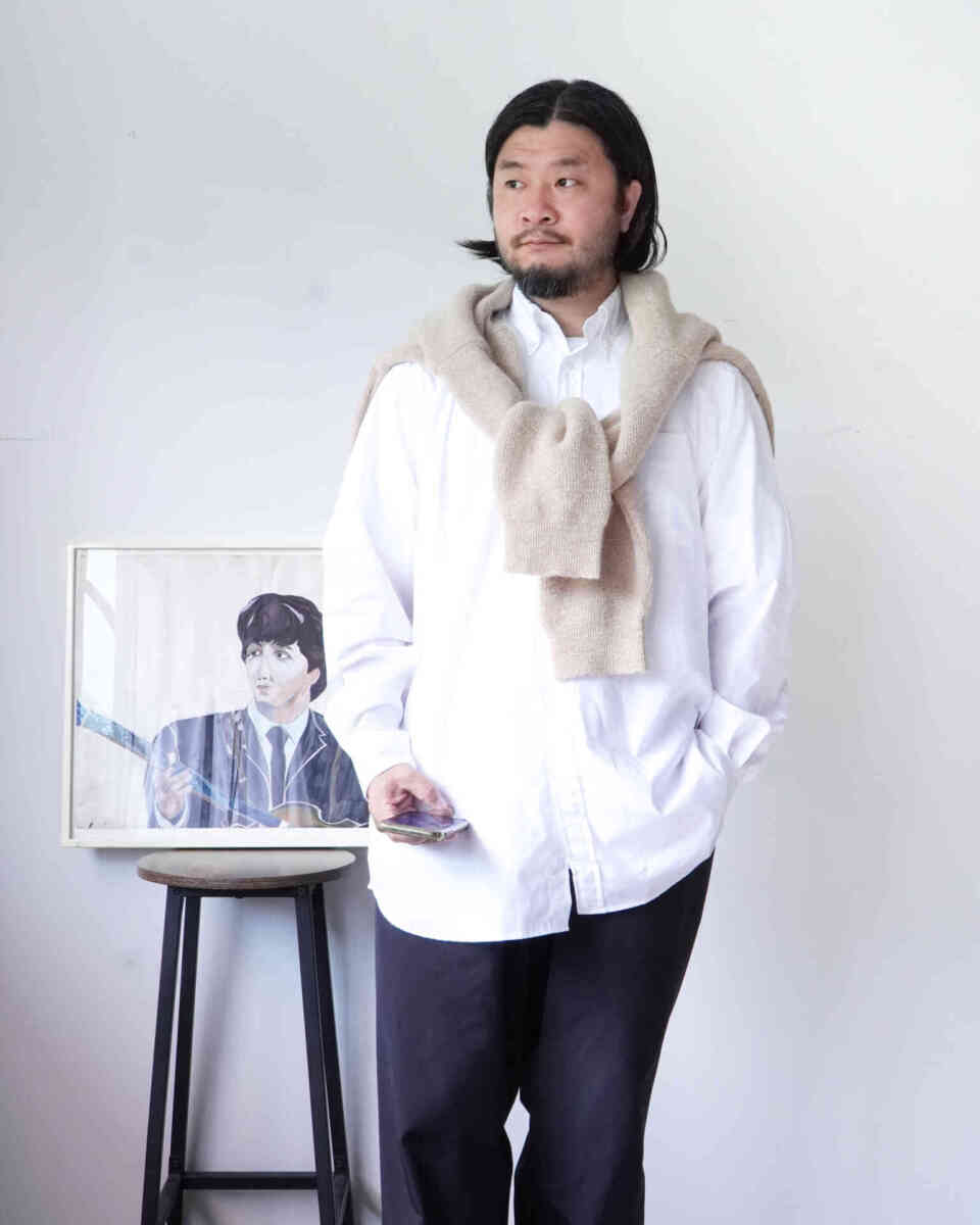 poplin "polo collar shirt" [INDIVIDUALIZED SHIRTS] styling with cardigan