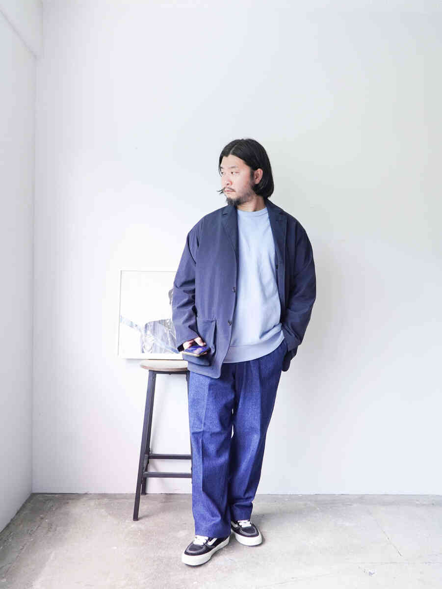 Scoured 12oz Denim Gusseted Work Pant [Randy's Garments] styling image with jacket