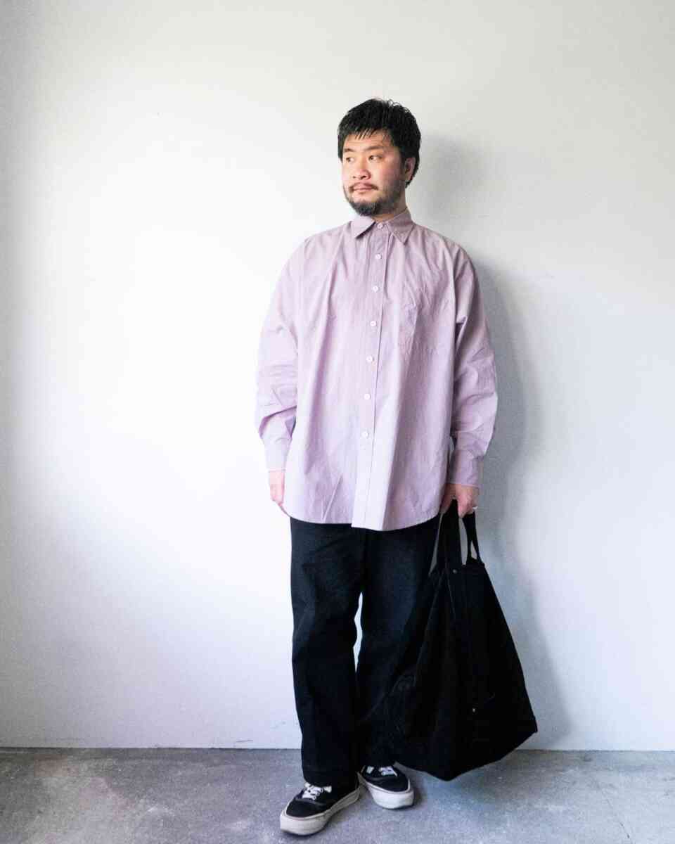 regular collar shirts "G" cotton / silk [SOWBOW shirt] purple wearing image