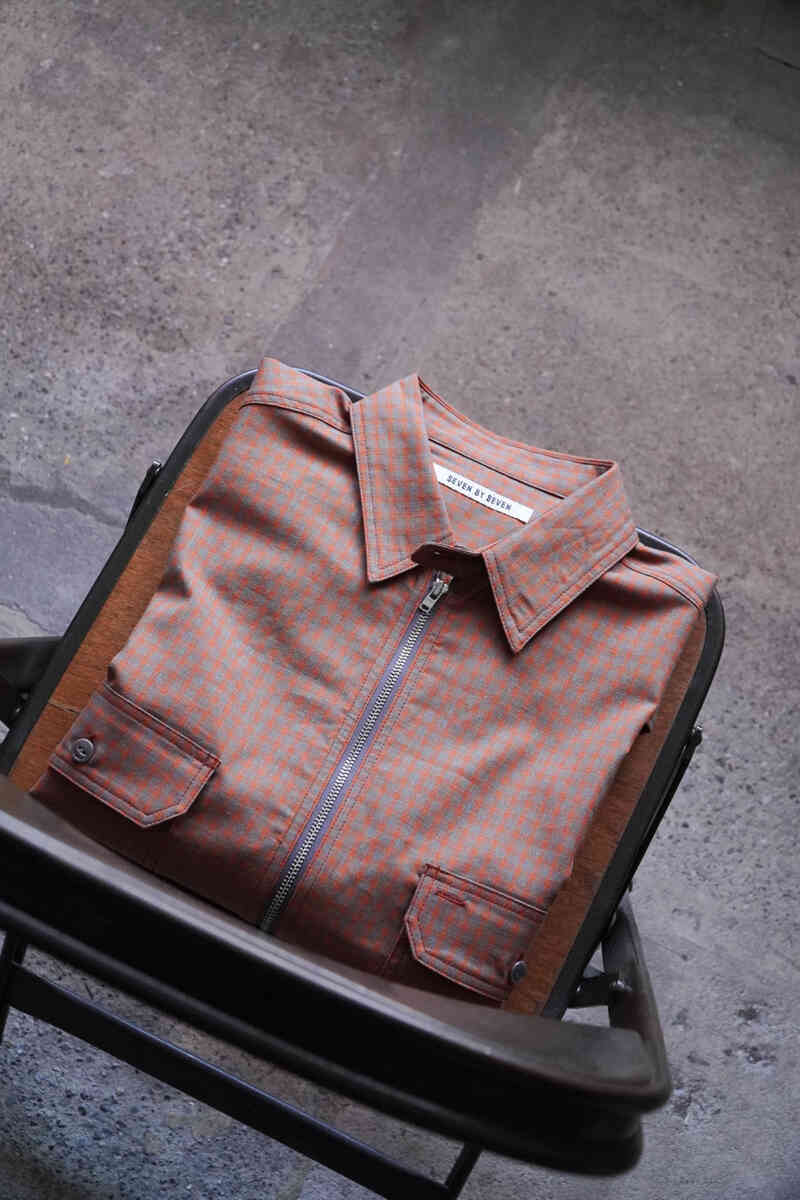 Half zip pullover shirts -Gingham check-[SEVEN BY SEVEN] orange