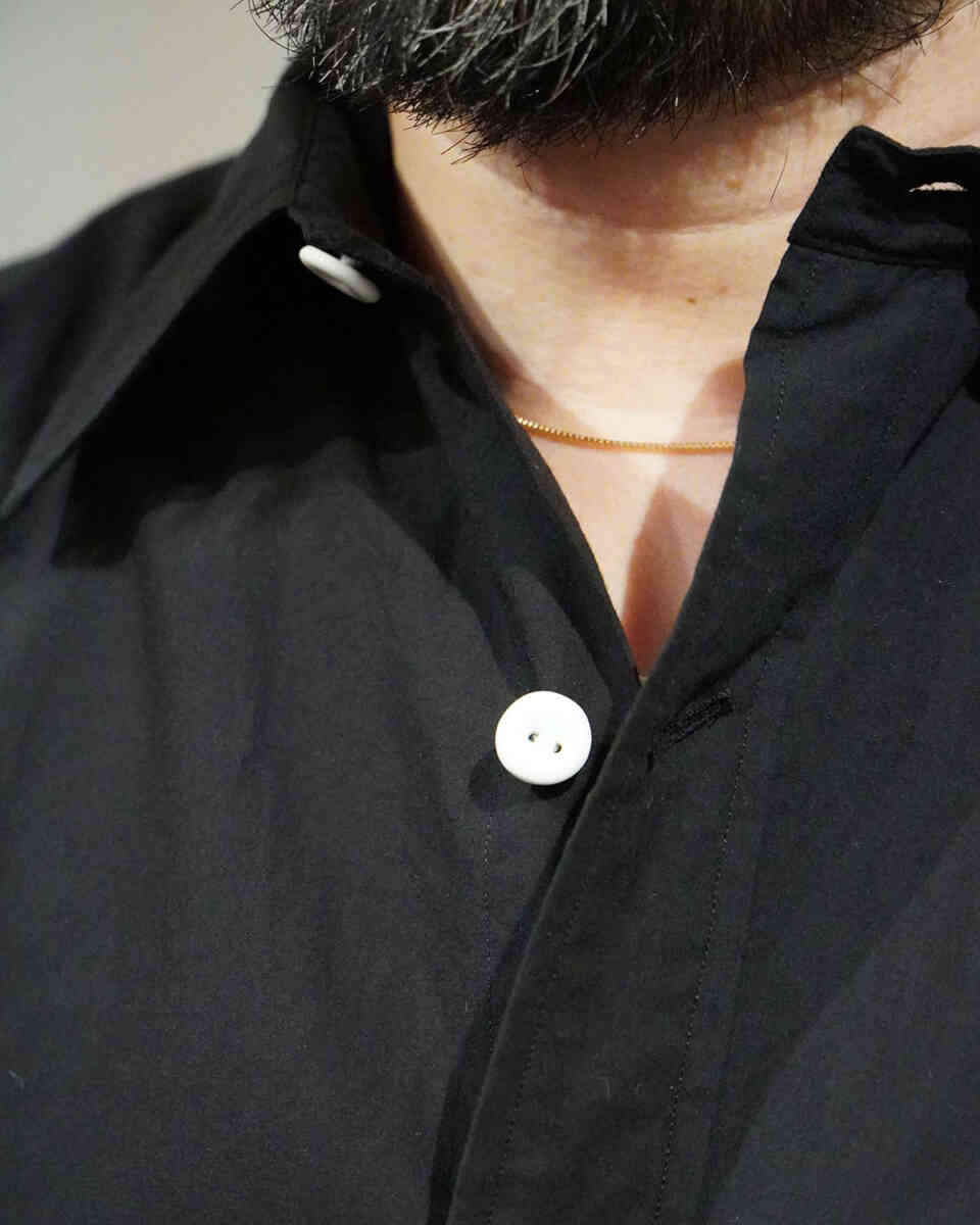 MATTE BLACK -cotton / silk- "regular collar shirts" [SOWBOW] collar