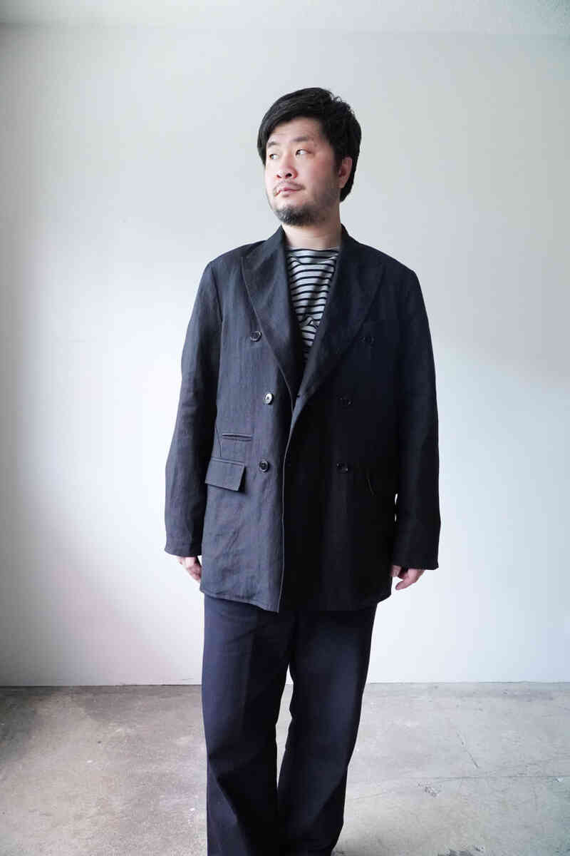 k.ito -new handling brands- wearing linen jacket