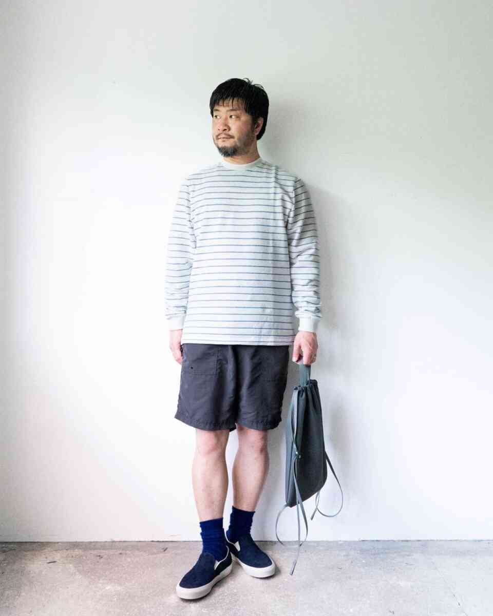 basic T-shirt - long sleeve "terry marine stripe" [unfeigned] styling with camp shorts