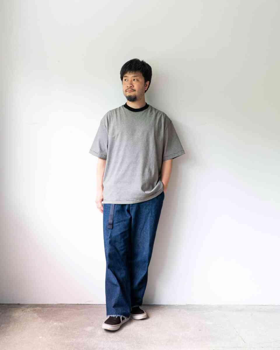 Narrow border SS T-shirts [alvana] 165cm wearing image grey