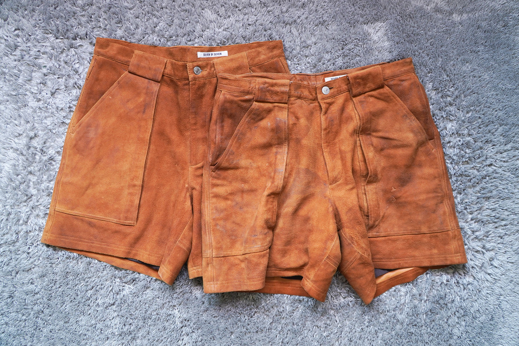 enjoy aging process of suede leather shorts [ SEVEN BY SEVEN ]比較画像 正面