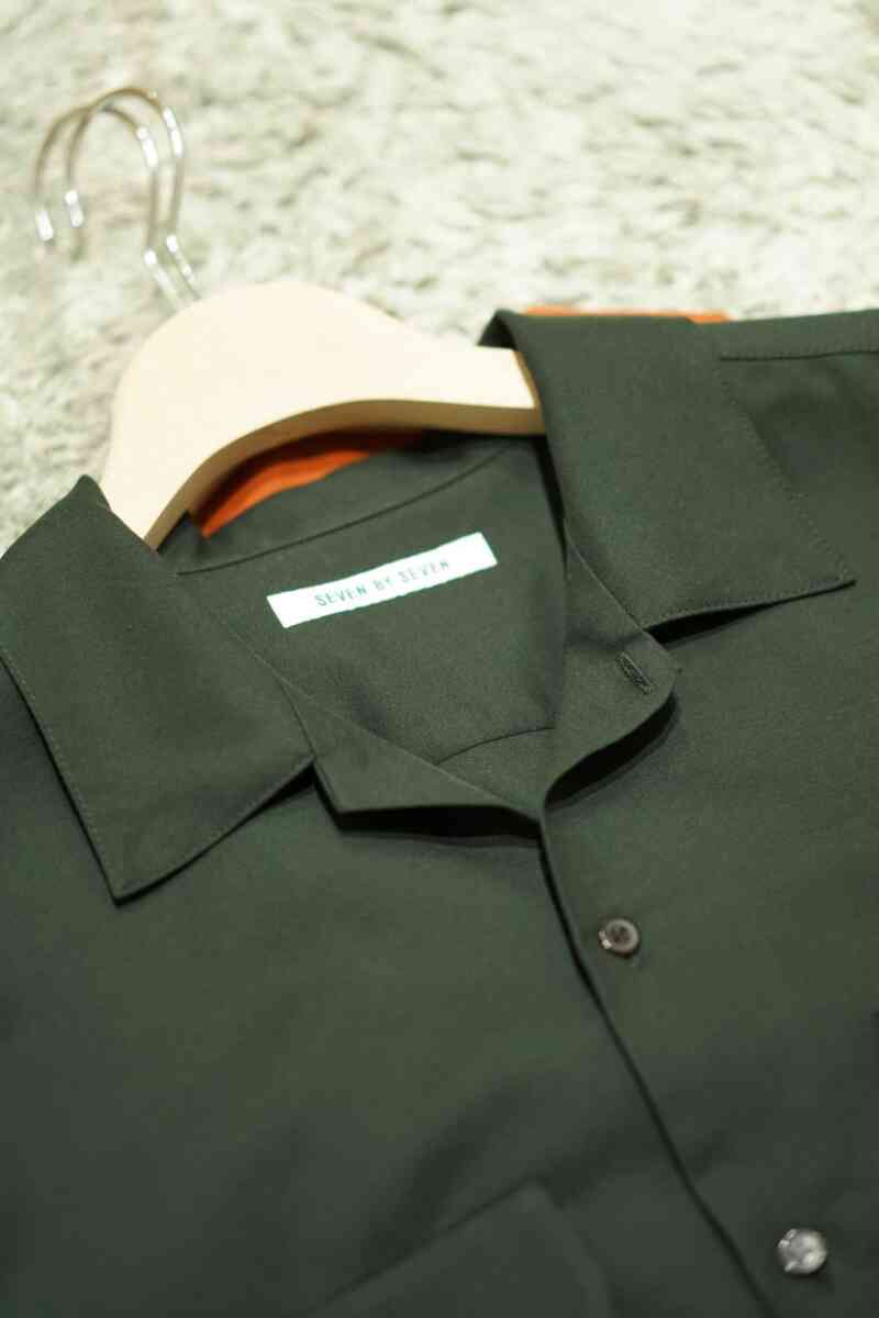 SS -Soft strech Double dobby cloth- FLAT COLLAR SHIRTS 開襟の襟元