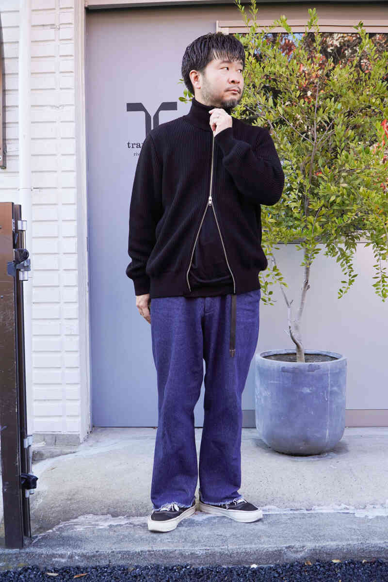 EX FINE WOOL RIB KNIT BLOUSON [Yonetomi]カジュアルに着用イメージ