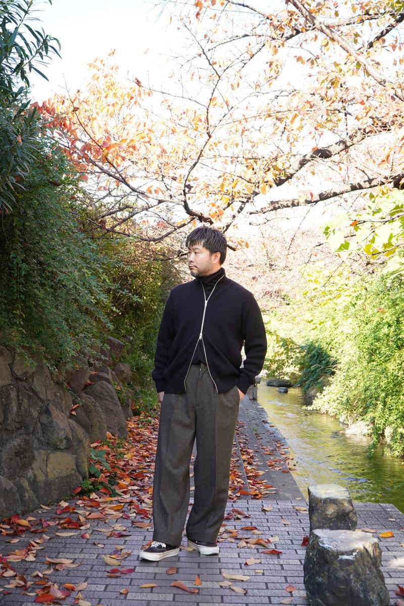EX FINE WOOL RIB KNIT BLOUSON [Yonetomi]綺麗めに着用イメージ